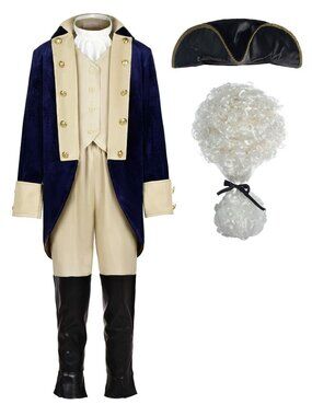 NWT Washington Costume Boys Hamliton American Colonial Uniform Wig 14/16